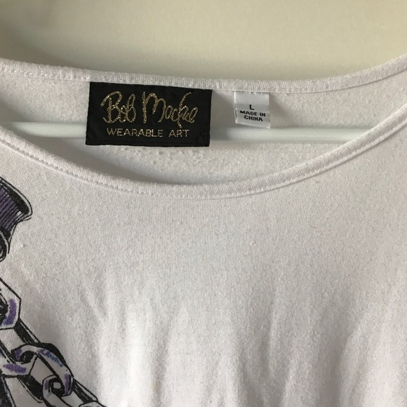 Bob Mackie white 3/4 sleeve ribbon and chain design top (T1) - Picture 3 of 5